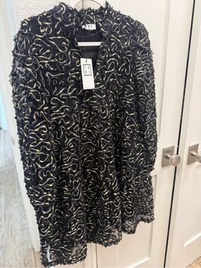 THML Black A-Line Ruffle Skirt with Cream Accents